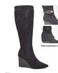 Paris2- Faux Suede Wedge Boot: 3-in-1 Wedge Dress Boot: Stylish Versatility at Its Best