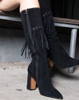 Italy Black Dress Boots with Fringe Detailing - Sophisticated and Stylish Footwear for Any Occasion