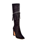 Italy Black Dress Boots with Fringe Detailing - Sophisticated and Stylish Footwear for Any Occasion