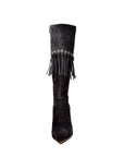 Italy Black Dress Boots with Fringe Detailing - Sophisticated and Stylish Footwear for Any Occasion