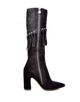 Italy Black Dress Boots with Fringe Detailing - Sophisticated and Stylish Footwear for Any Occasion