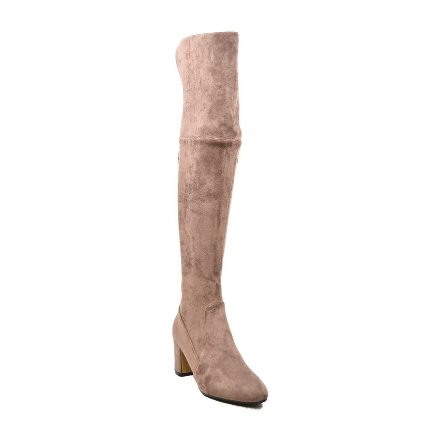 Sophia Suede Block Heel Over The Knee High Heel Boots - Stylish and Versatile